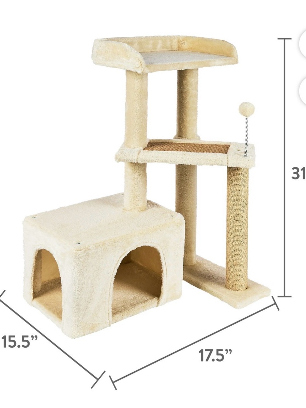 Plush Cream Cat Tree with Condo & Scratching Post